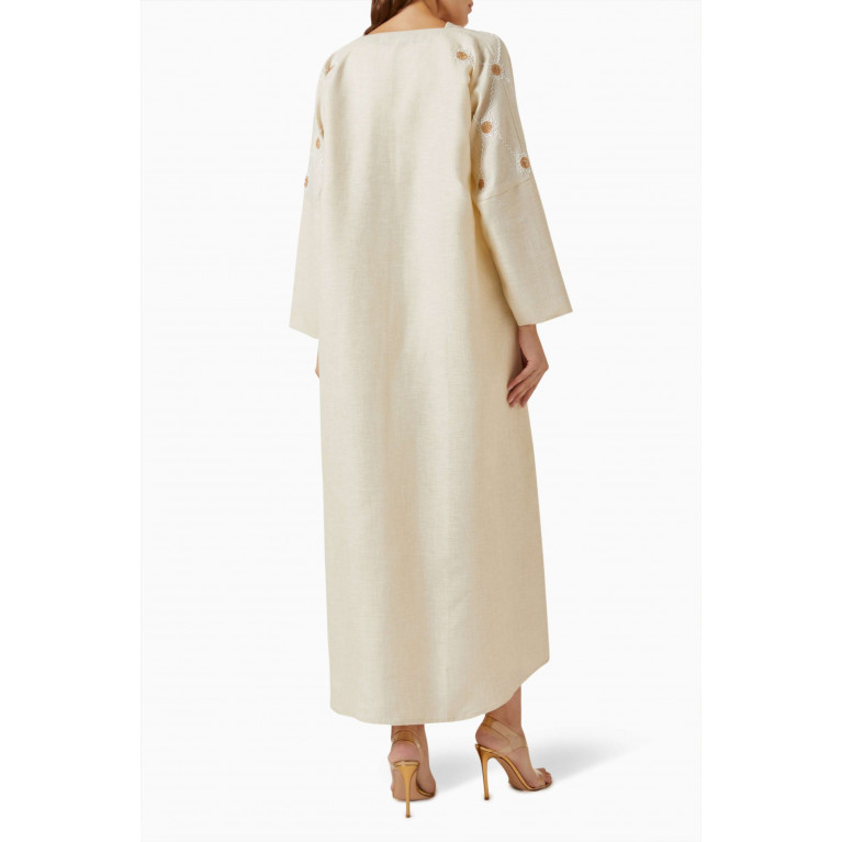 Rauaa Official - Embroidered Abaya in Linen Neutral