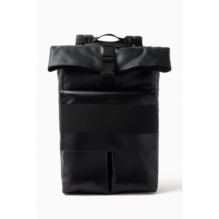 Calvin Klein - Roll-Top Backpack in Textured Faux Leather Black