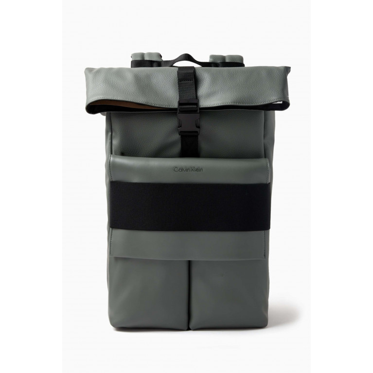 Calvin Klein - Roll-Top Backpack in Textured Faux Leather Green