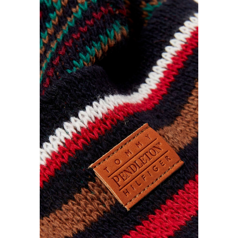 Tommy Hilfiger - x Pendleton New York Stripe Monogram Beanie in Wool Blend Jacquard