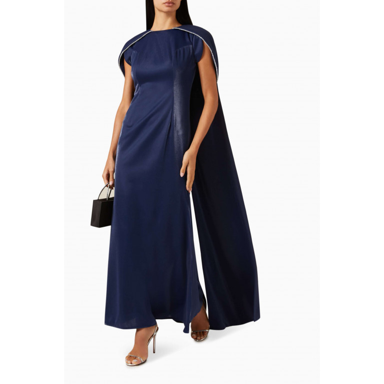 NASS - Cape-sleeve Maxi Dress in Satin Blue