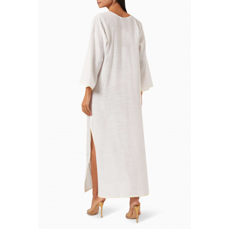 The Naqadis - Palm Tree Embroidered Maxi Dress in Linen