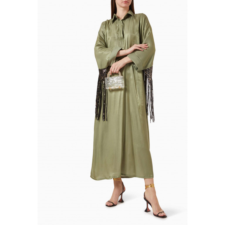 The Naqadis - Sequin-embellished Fringe Midi Dress in Silk-lamé