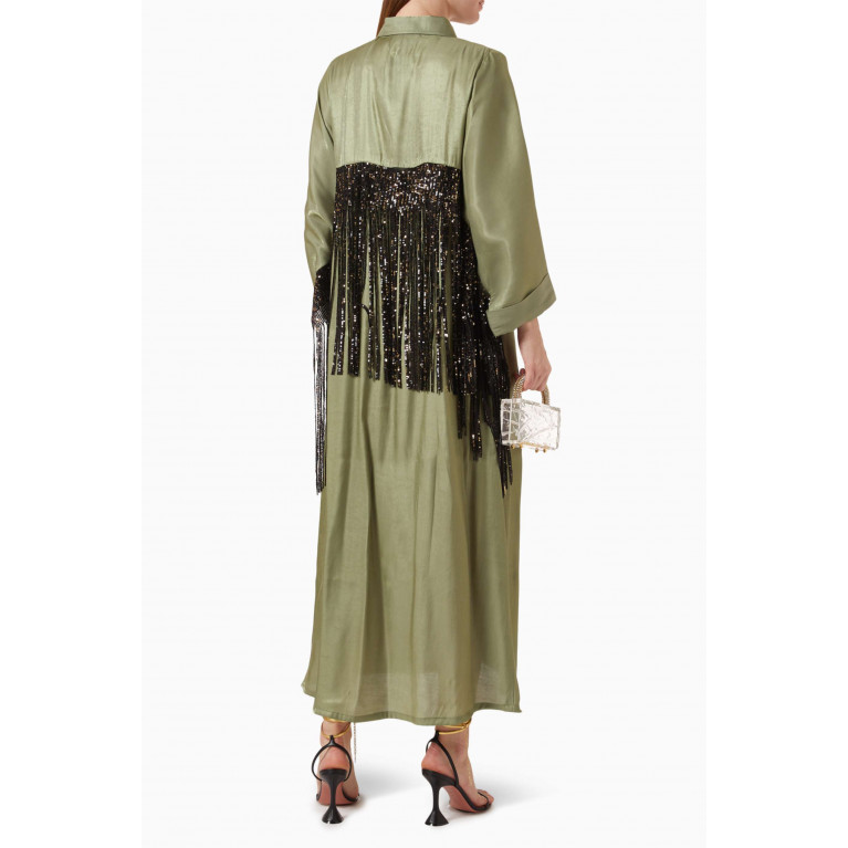 The Naqadis - Sequin-embellished Fringe Midi Dress in Silk-lamé