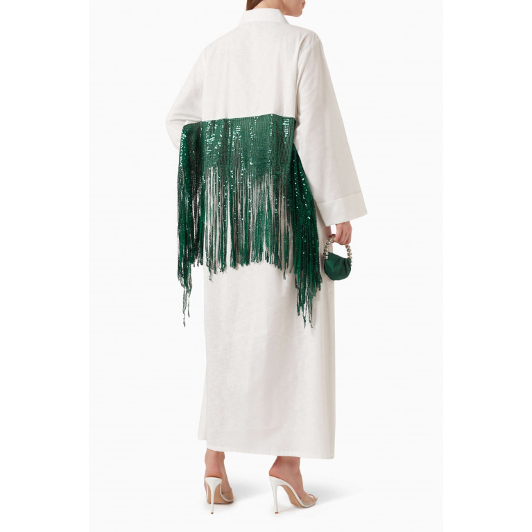 The Naqadis - Sequin-embellished Fringe Midi Dress in Linen