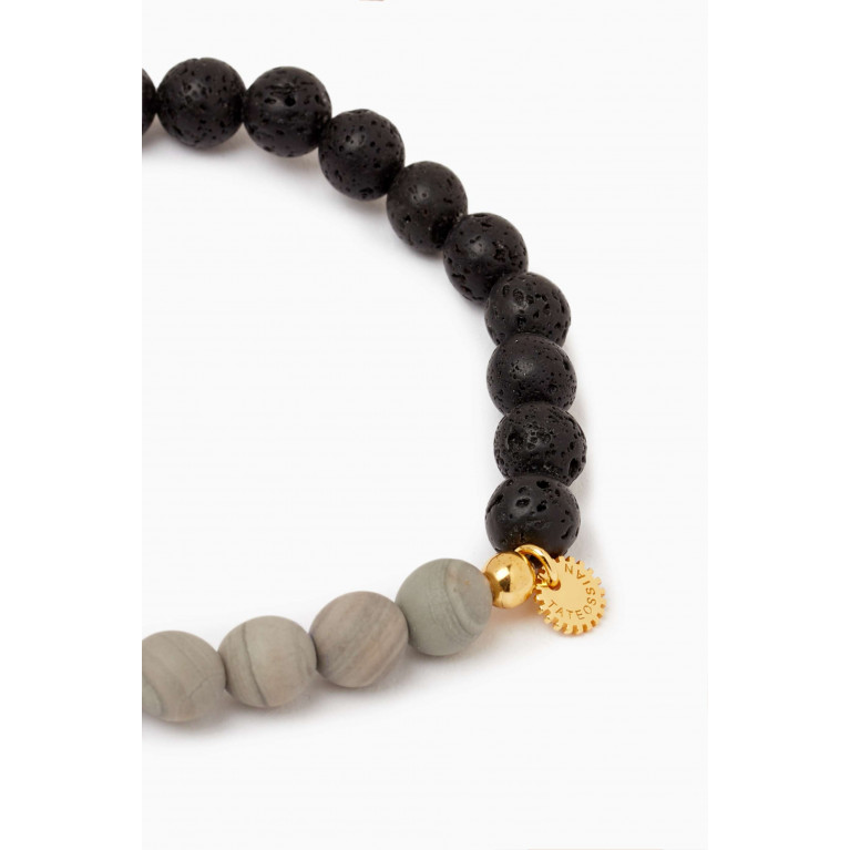 Tateossian - Gear Trio Bracelet in Lava Beads & Wood Jasper