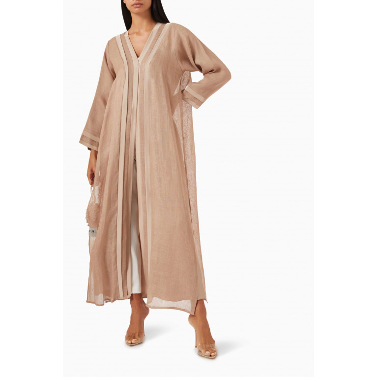 By Amal - Fall04 Tonal Abaya Set in Linen Neutral