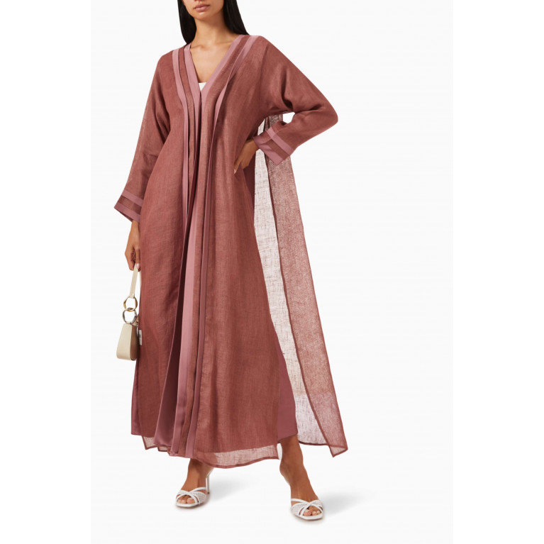 By Amal - Fall04 Tonal Abaya Set in Linen Brown