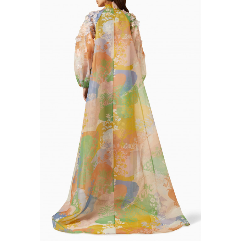 Kalico - Floral Embellished Cape & Dress Set in Organza