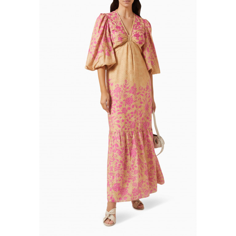 Kalico - Arch-A Embellished Maxi Dress in Linen-blend Multicolour