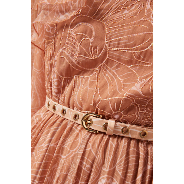 Kalico - Frangipani-A Ruffled Maxi Dress in Chiffon & Organza Orange