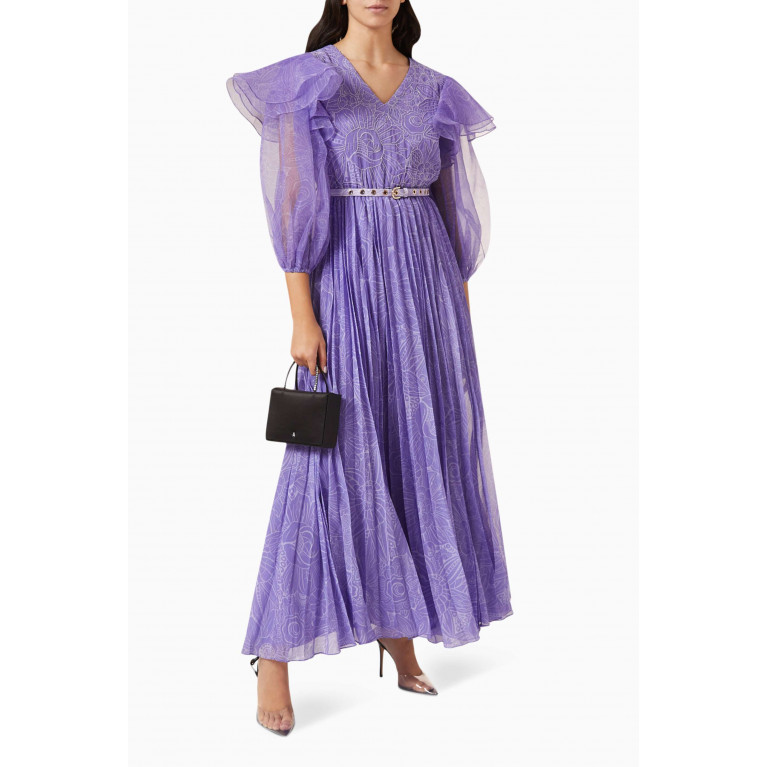Kalico - Frangipani-A Ruffled Maxi Dress in Chiffon & Organza Purple