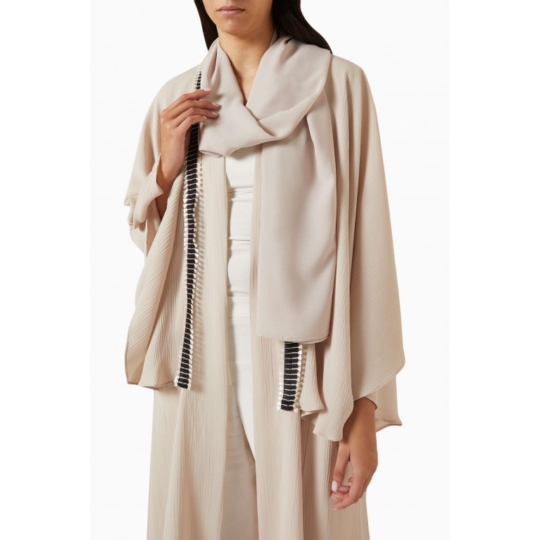 Beige Collection - Cape-sleeve Embroidered Abaya in Plissé