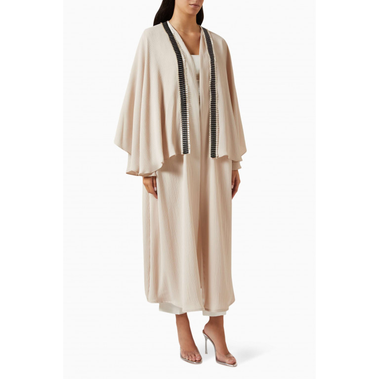 Beige Collection - Cape-sleeve Embroidered Abaya in Plissé