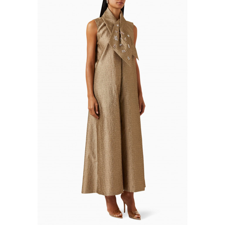 SHATHA ESSA - Embellished Longline Coat in Textured Jacquard