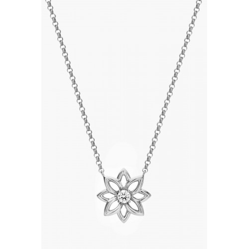 Samra - Lotus Flower Diamond Necklace in 18kt White Gold