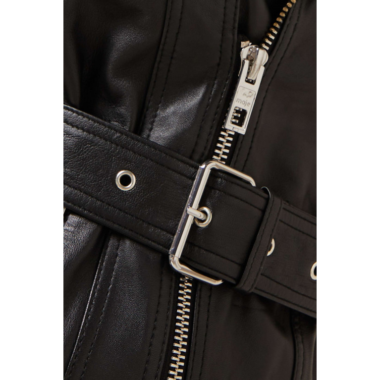 Maje - Oversized Biker Jacket in Leather
