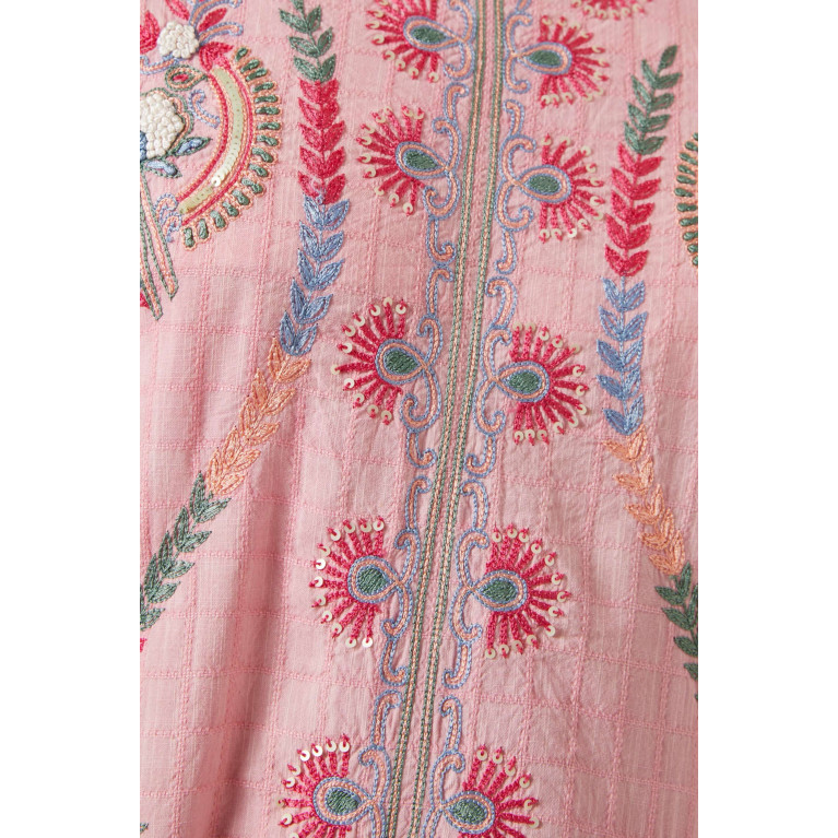 Miskaa - Embroidered Midi Dress in Check Fabric Pink