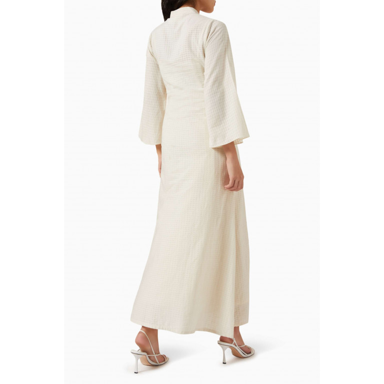 Miskaa - Embroidered Maxi Dress in Check Fabric Neutral