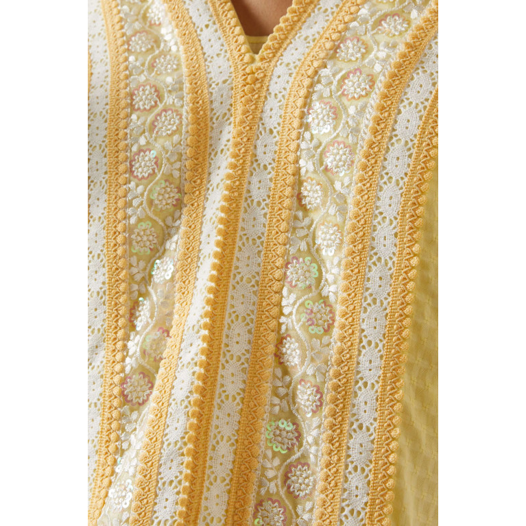 Miskaa - Embroidered Maxi Dress in Check Fabric Yellow