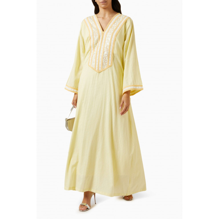 Miskaa - Embroidered Maxi Dress in Check Fabric Yellow