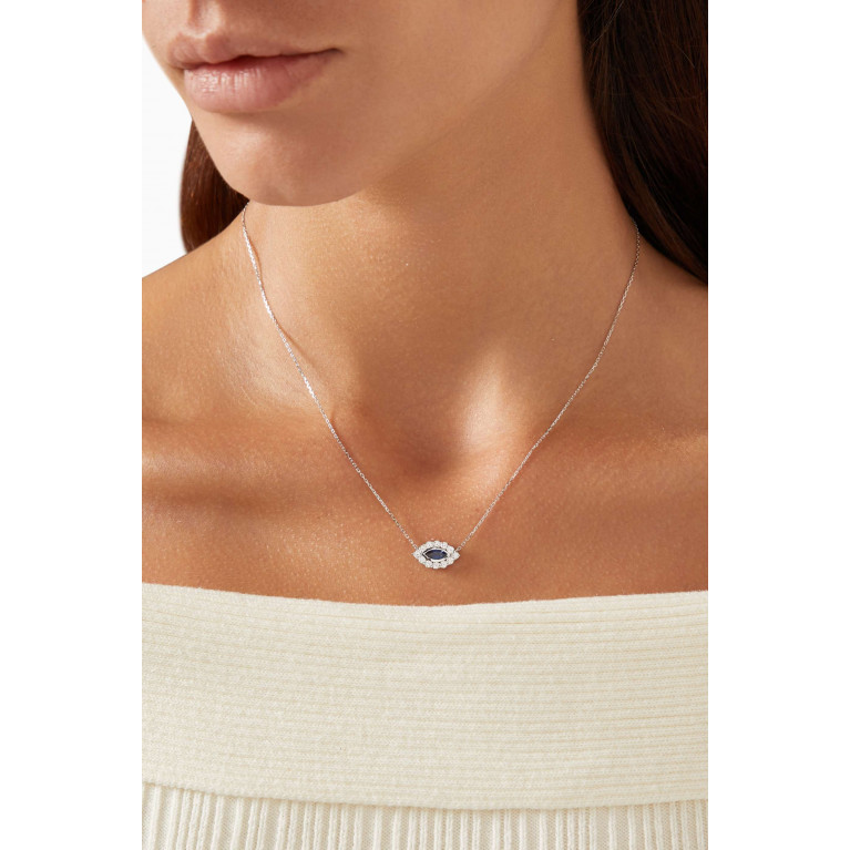 Fergus James - Evil Eye Diamond & Sapphire Pendant Necklace in 18kt White Gold