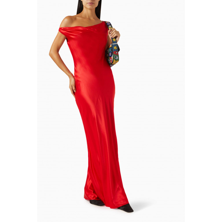 Staud - Ashanti Bias-cut Dress in Satin Red