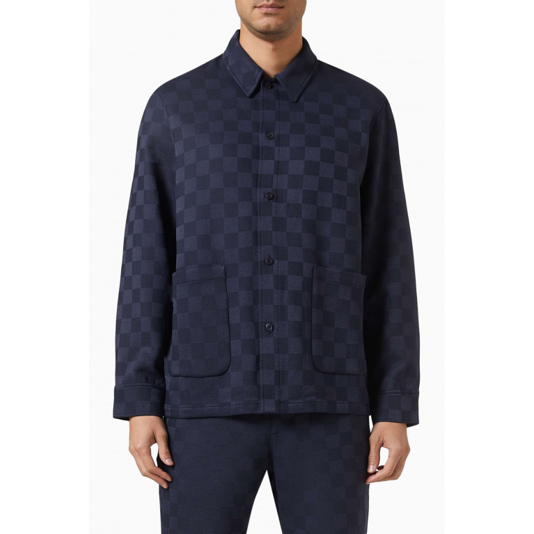 Kith - Boxy Checkerboard Overshirt in Stretch Double-weave Blue