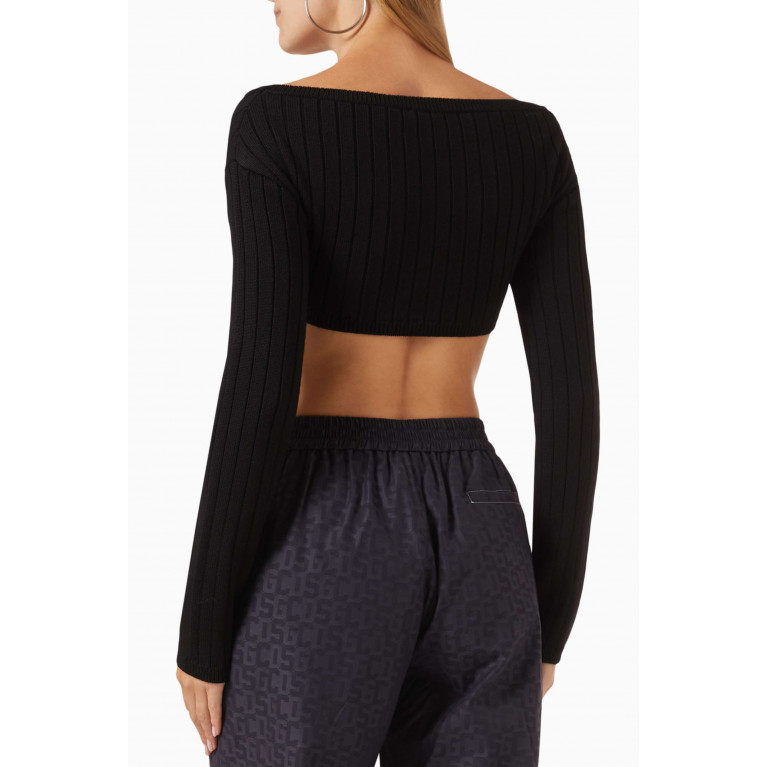 GCDS - Crystal-embellished Crop Sweater in Ribbed Knit