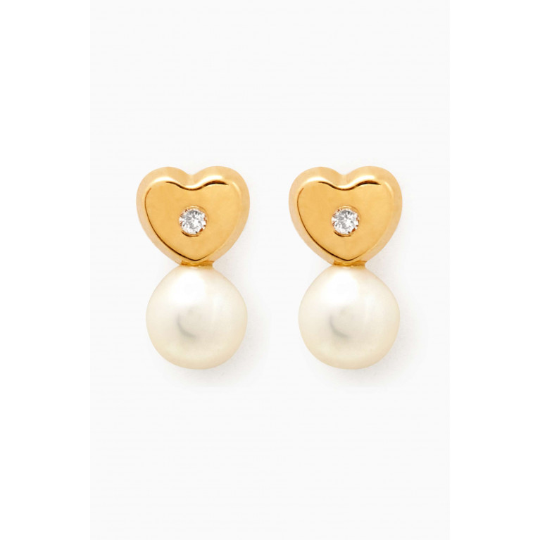 Baby Fitaihi - Heart Diamond & Pearl Earrings in 18kt Gold