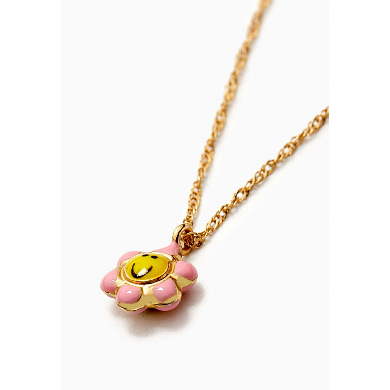 Baby Fitaihi - Smiley Floral Enamel Earrings & Necklace Set in 18kt Gold