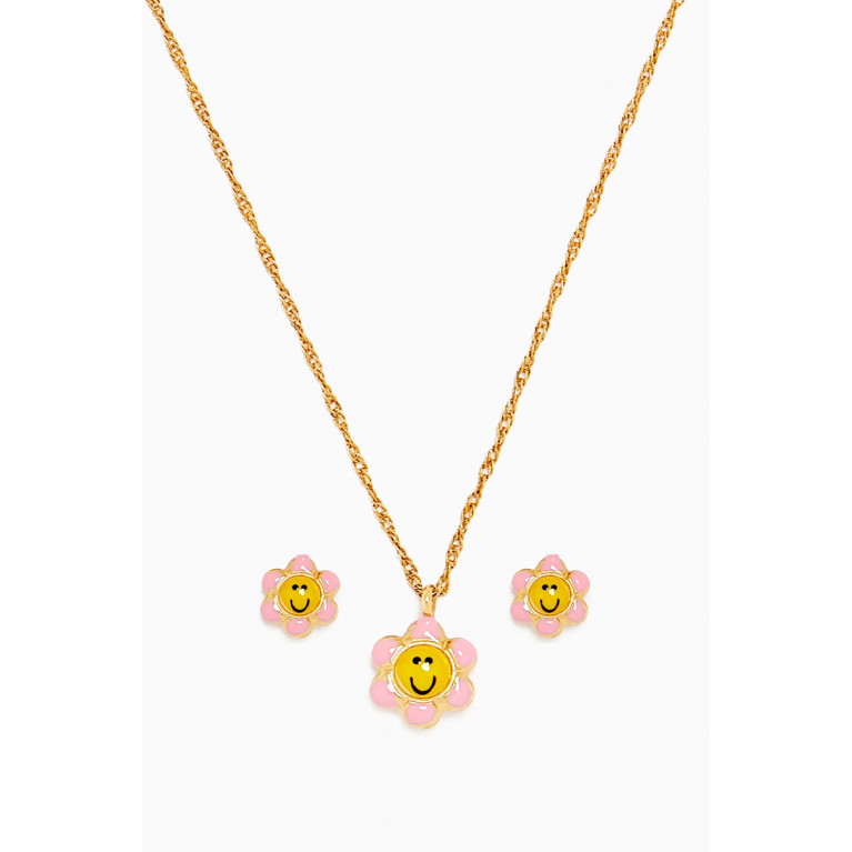 Baby Fitaihi - Smiley Floral Enamel Earrings & Necklace Set in 18kt Gold