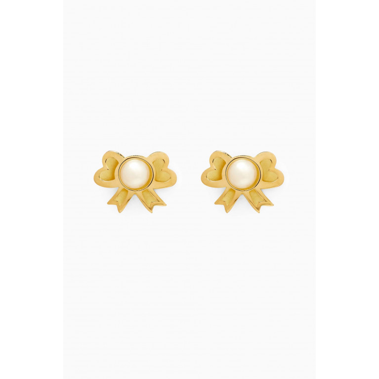 Baby Fitaihi - Bow Pearl Earrings in 18kt Gold