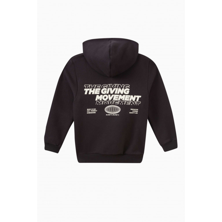 The Giving Movement - Eco-print Logo Zipped Hoodie in Organic Cotton-blend Black