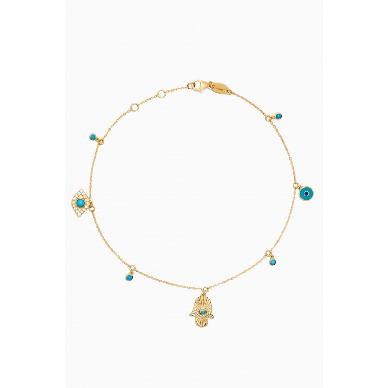 Damas - Talisman Mixed Charm Anklet in 18kt Yellow Gold