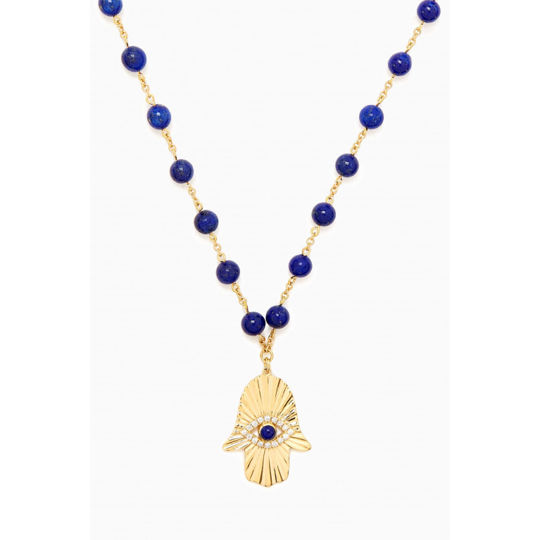 Damas - Talisman Hand of Fatima Lapis Lazuli & Diamond Necklace in 18kt Gold