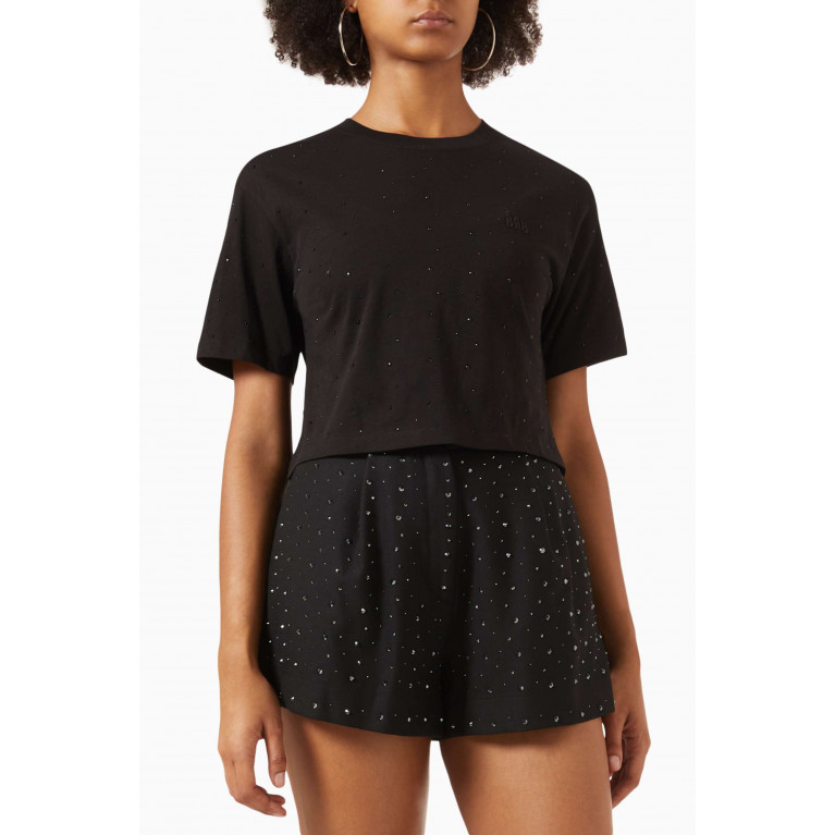 Sandro - Cubisme Rhinestone-embellished Cropped T-shirt in Cotton-jersey