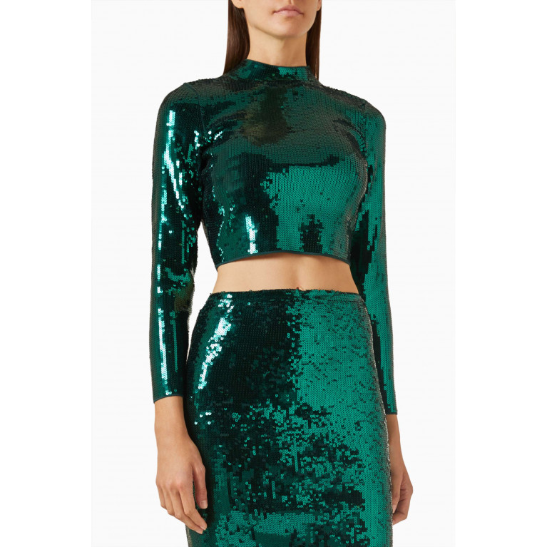 Sandro - Golda Cropped Sweater in Sequin Green