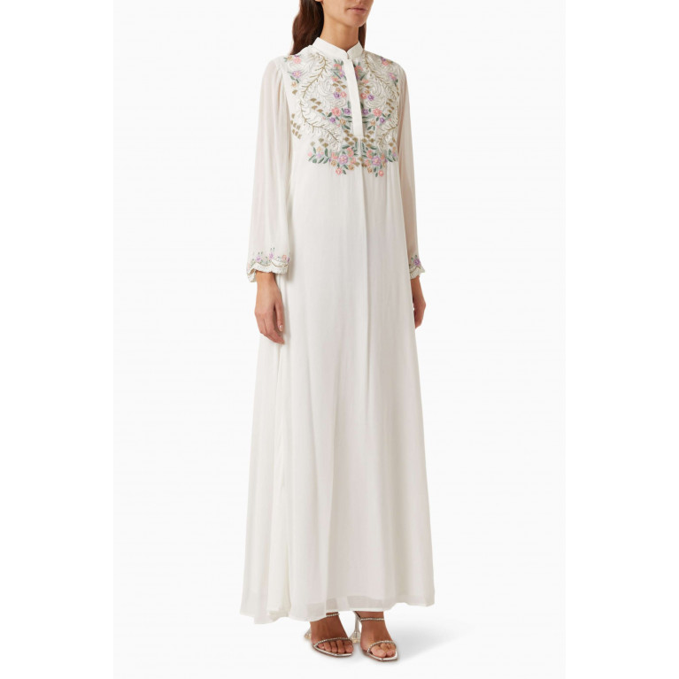 Pankaj & Nidhi - Leah Floral-embroidered Maxi Dress in Georgette