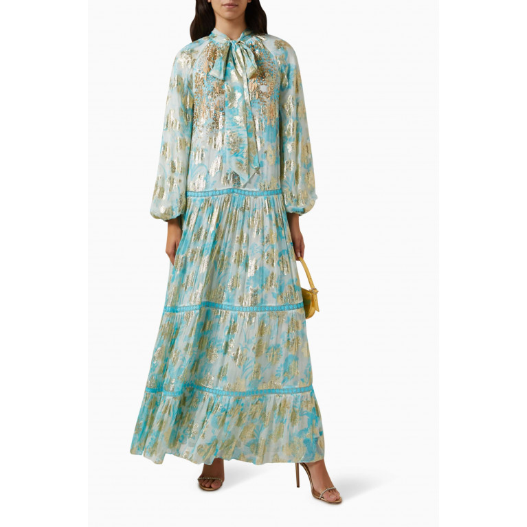 Pankaj & Nidhi - Kasba Tiered Maxi Dress in Lurex-georgette