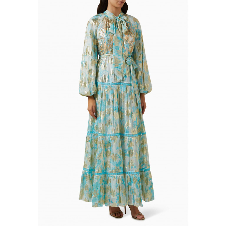 Pankaj & Nidhi - Kasba Tiered Maxi Dress in Lurex-georgette