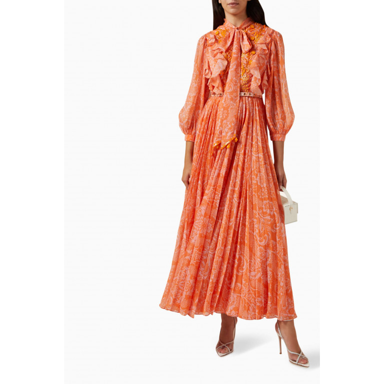 Pankaj & Nidhi - Amber Pleated Maxi Dress in Chiffon