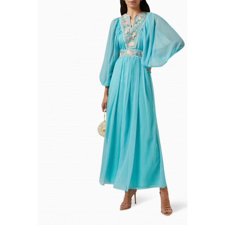 Pankaj & Nidhi - Truce Embellished Maxi Dress in Chiffon Blue