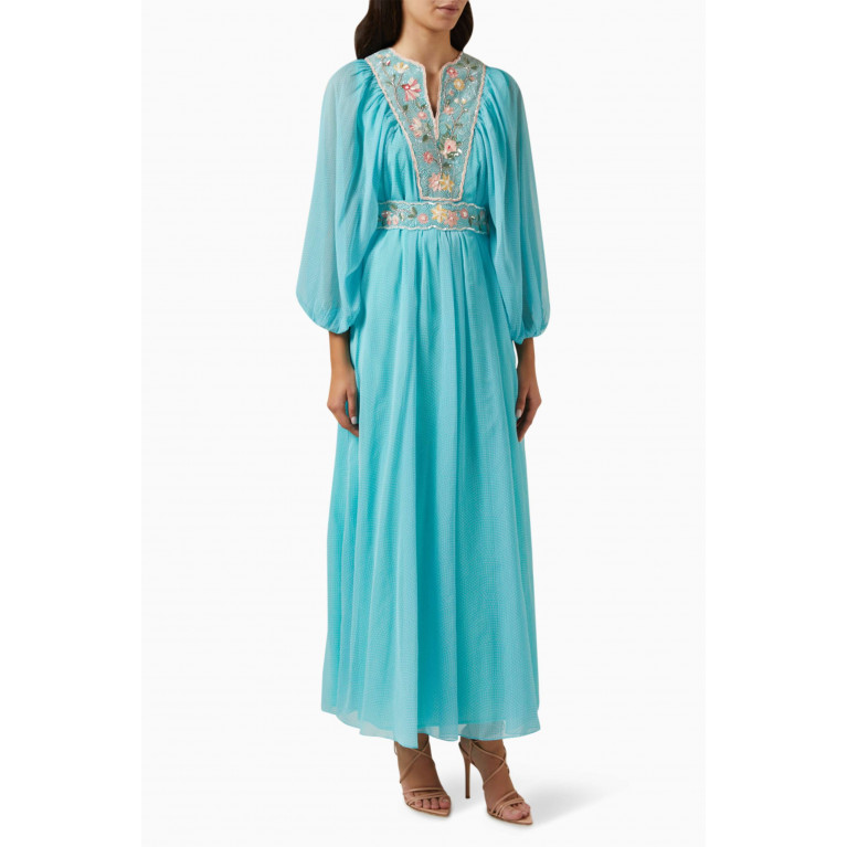Pankaj & Nidhi - Truce Embellished Maxi Dress in Chiffon Blue