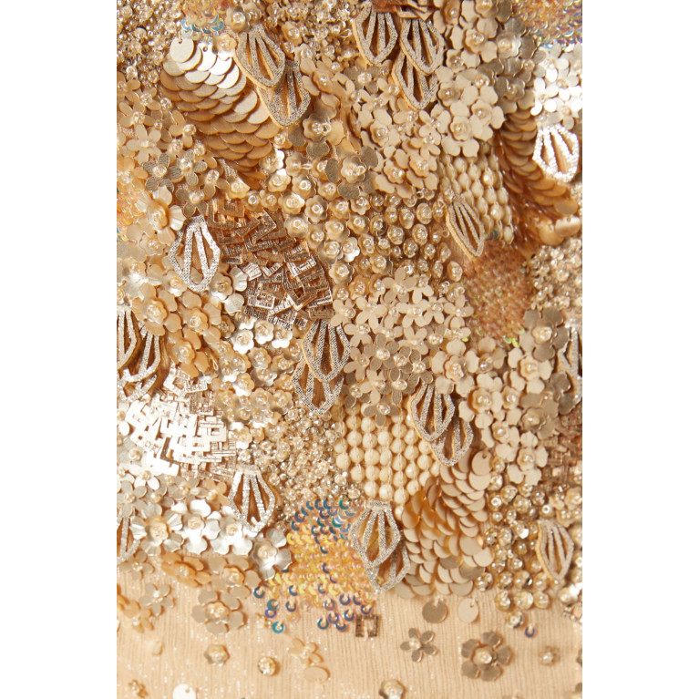 Pankaj & Nidhi - Elegante Tiered Maxi Dress in Metallic-chiffon