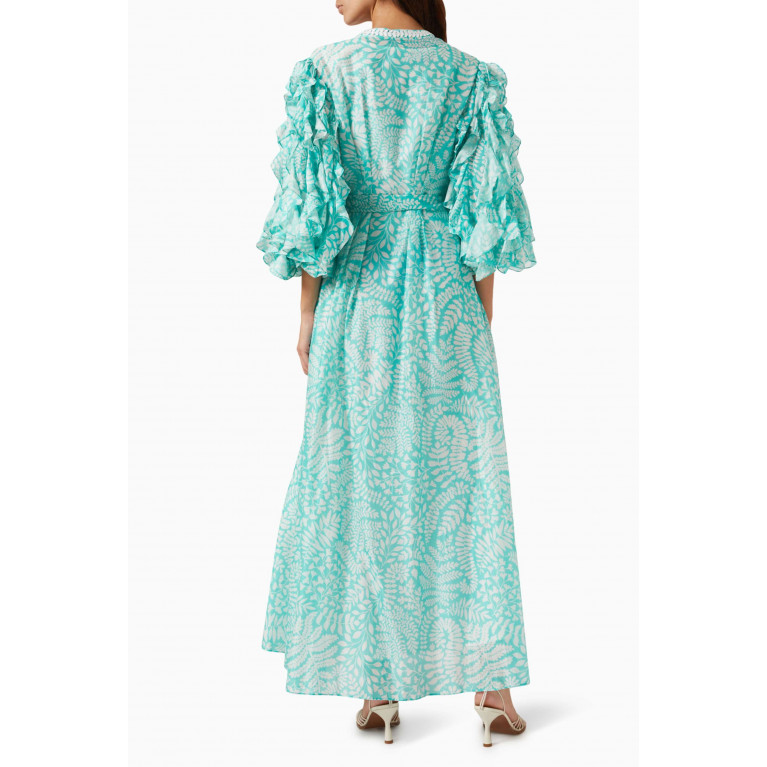 Pankaj & Nidhi - Amy Printed Maxi Dress in Cotton-silk Blend Blue