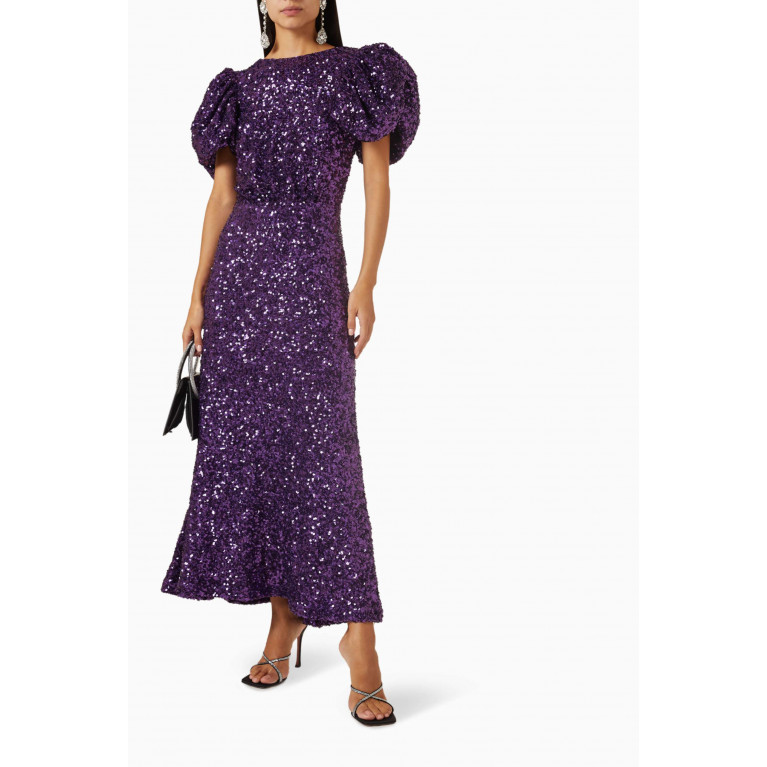 Rotate - Puff-sleeve Midi Dress in Sequins