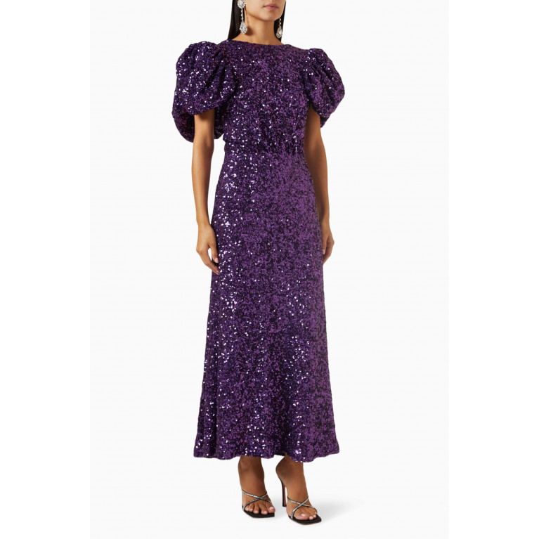 Rotate - Puff-sleeve Midi Dress in Sequins