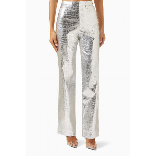 Rotate - Textured Pants in Croc-embossed Fabric