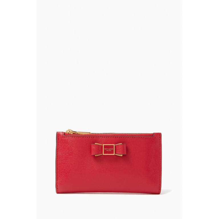 Kate Spade New York - Morgan Bow Embellished Small Slim Bifold Wallet in Saffiano Leather